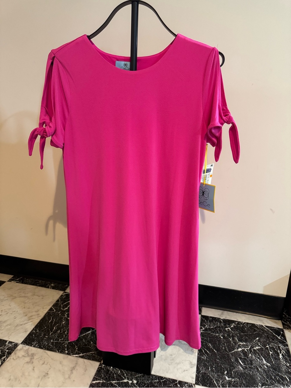 CeCe Hot Pink Shift Dress Small Tie Sleeve Cutout Shoulder Lined NWT Barbiecore